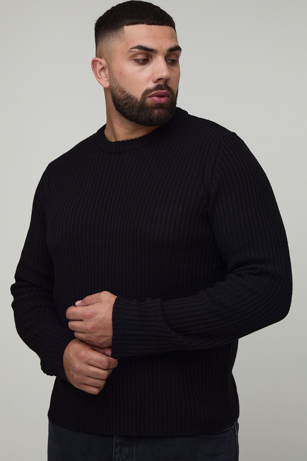 Plus Basic Regular Fit Ribbed Knitted Jumper