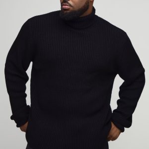 Plus Basic Regular Fit Ribbed Roll Neck Jumper