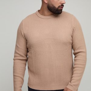Plus Basic Regular Fit Ribbed Knitted Jumper