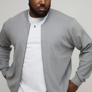 Plus Basic Regular Fit Knitted Bomber Jacket