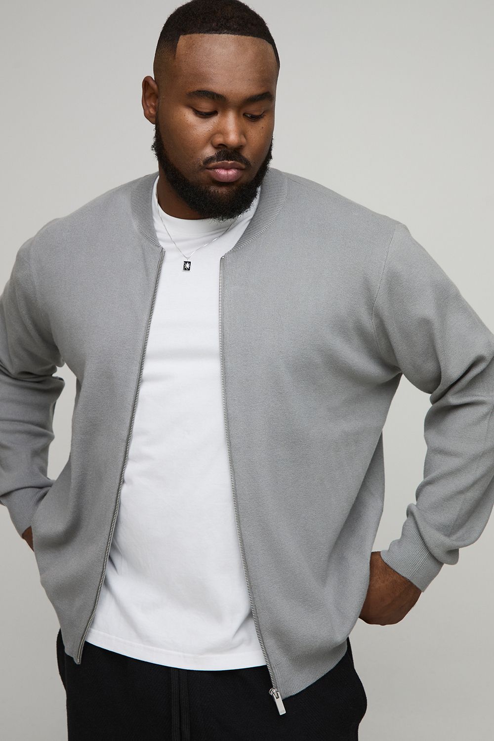 Plus Basic Regular Fit Knitted Bomber Jacket