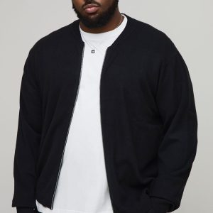 Plus Basic Regular Fit Knitted Bomber Jacket