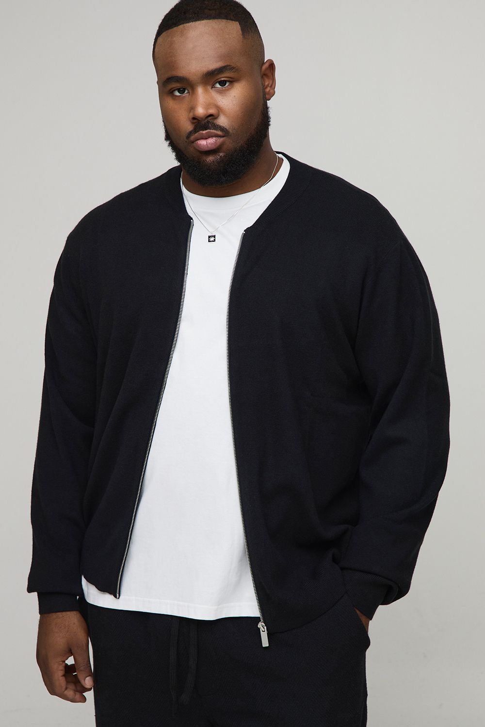 Plus Basic Regular Fit Knitted Bomber Jacket