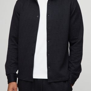 Long Sleeve Textured Stretch Shirt And Trousers Set
