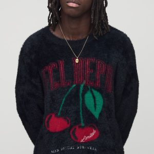 Regular Fit Extreme Fluffy Cherry Graphic Knitted Jumper