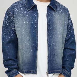 Boxy Rhinestone Denim Jacket