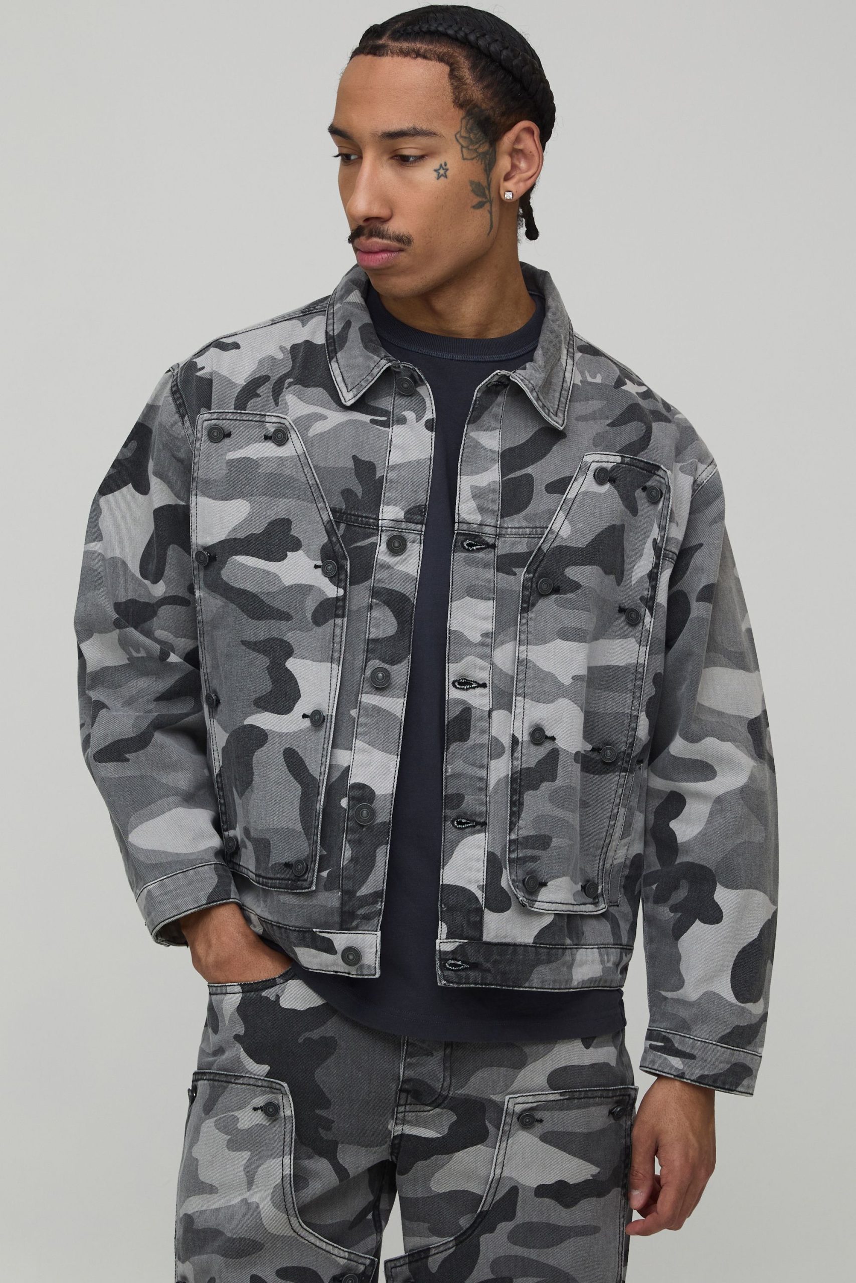 Camo Removable Carpenter Panel Regular Fit Denim Jacket