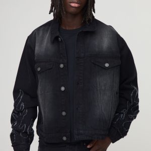 Flame Applique Regular Fit Denim Jacket