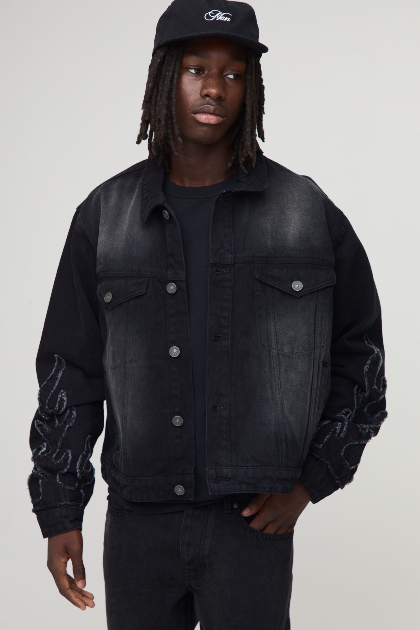 Flame Applique Regular Fit Denim Jacket