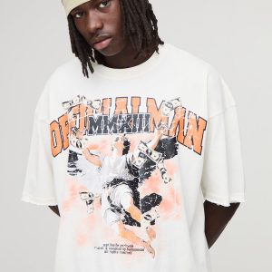 Puff Print Distressed Boxy Oversized Graphic T-Shirt