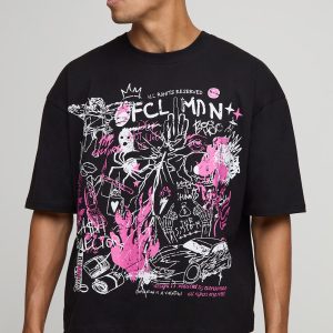Black Oversized Boxy Ofcl Man Printed T-Shirt