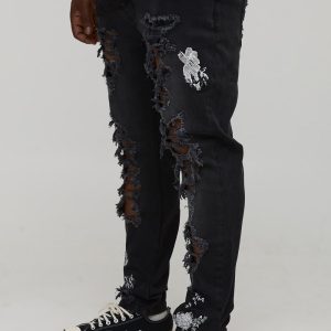 Plus Floral Embroidered Ripped Skinny Jeans
