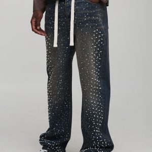 Tall Tinted Rhinestone Extended Drawcord Relaxed Fit Jeans