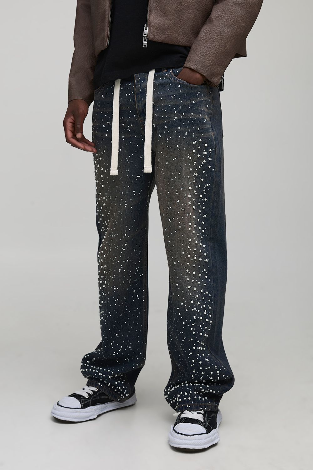 Tall Tinted Rhinestone Extended Drawcord Relaxed Fit Jeans