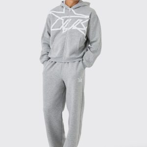 Oversized Boxy M Star Printed Zip Through Hooded Tracksuit