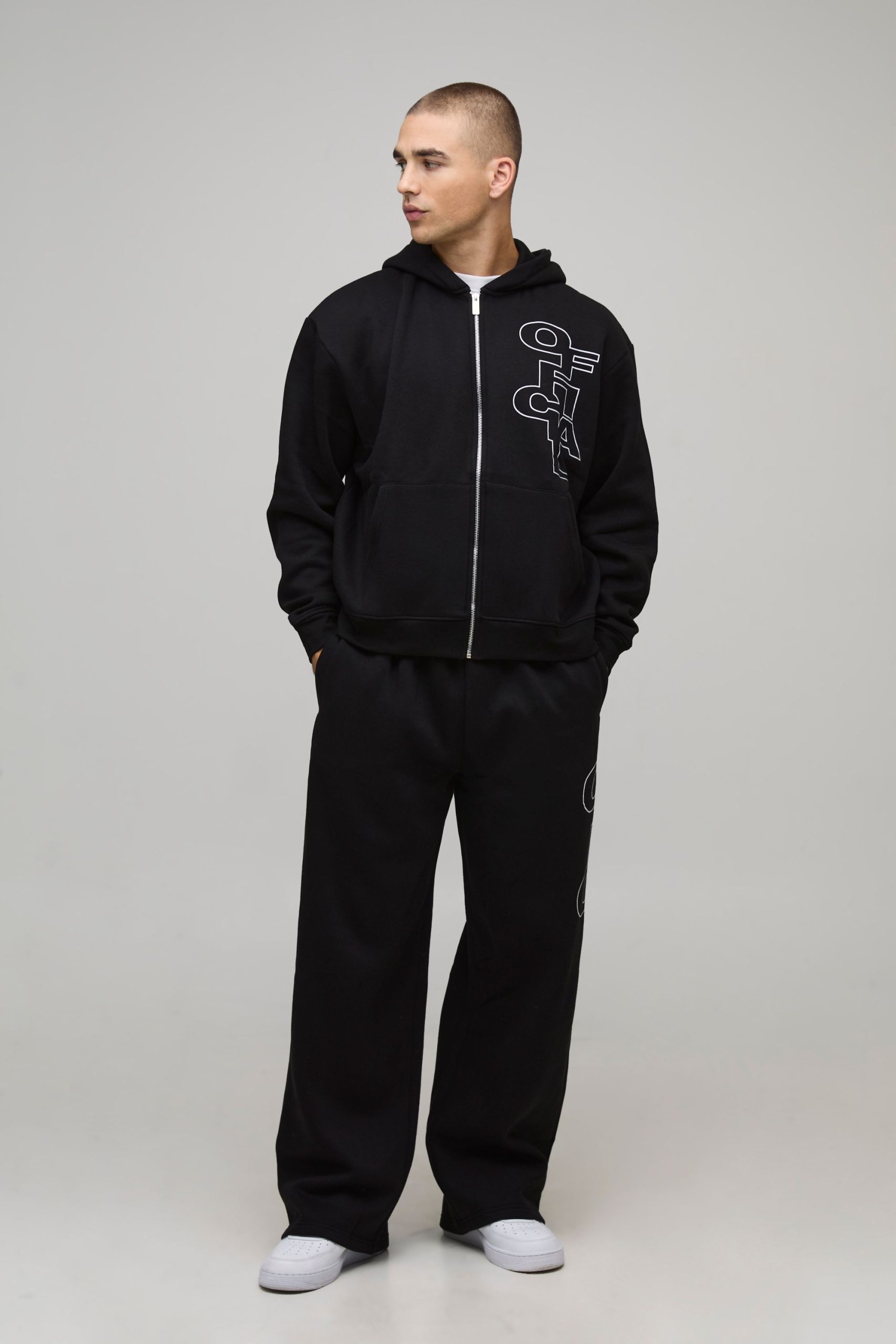 Oversized Boxy Official Outline Zip Through Hooded Tracksuit