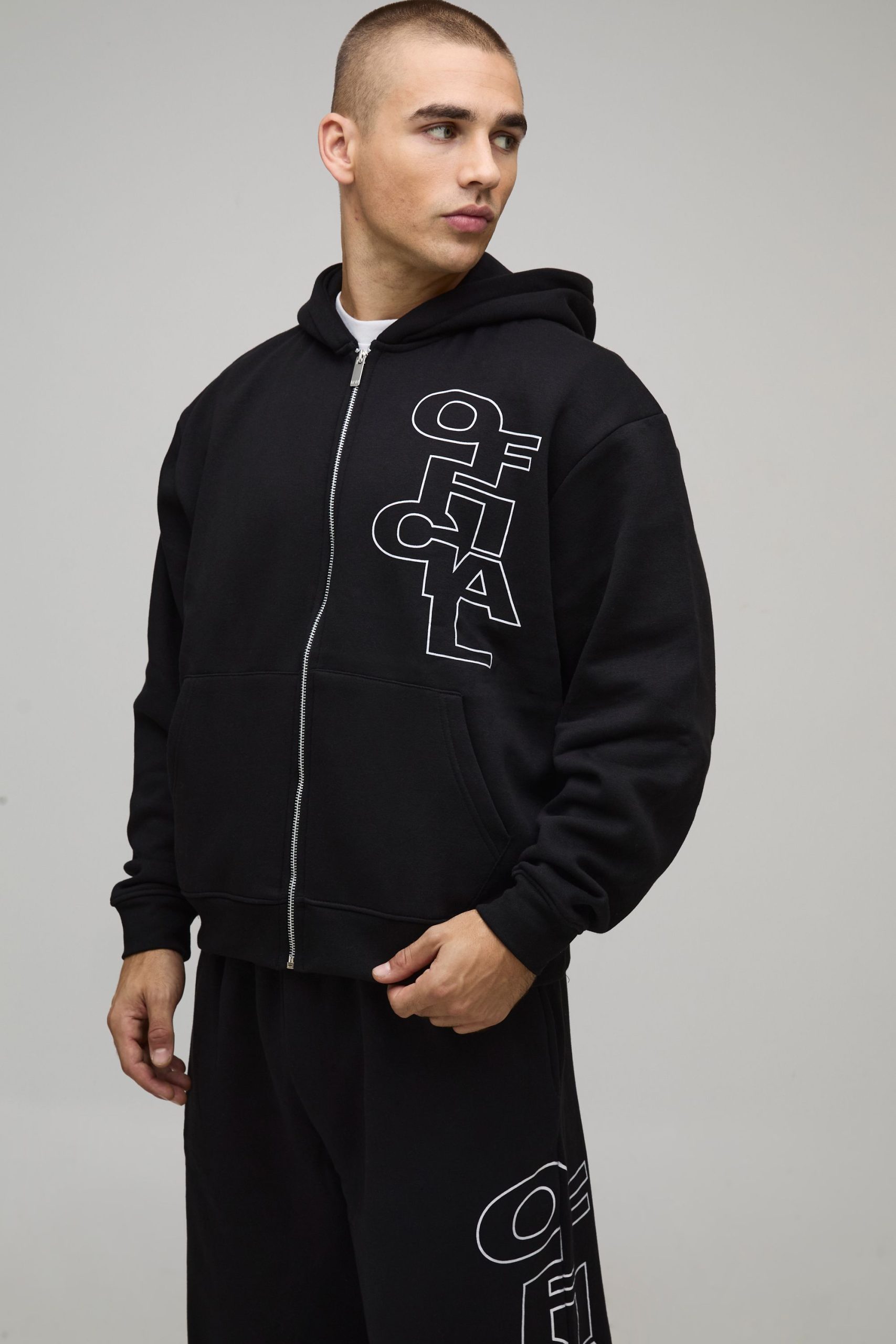 Oversized Boxy Official Outline Zip Through Hooded Tracksuit - Image 3