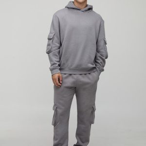 Regular Fit Super Stacked Woven Tab Cargo Hooded Tracksuit