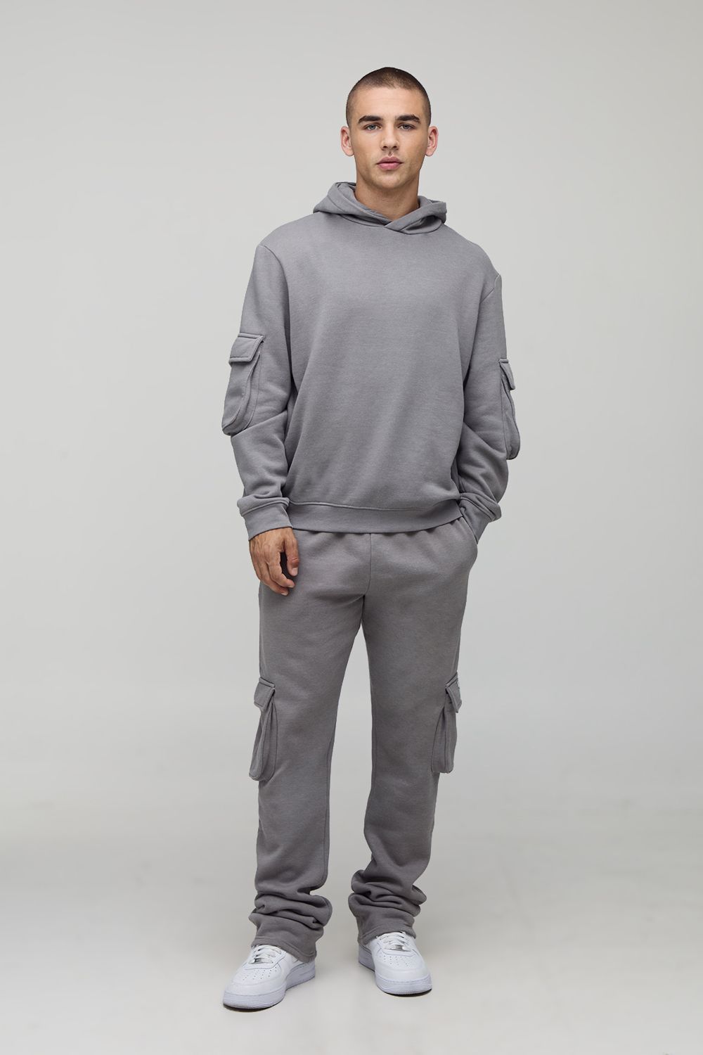 Regular Fit Super Stacked Woven Tab Cargo Hooded Tracksuit