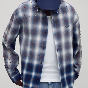 Oversized Embellished Checked Overshirt