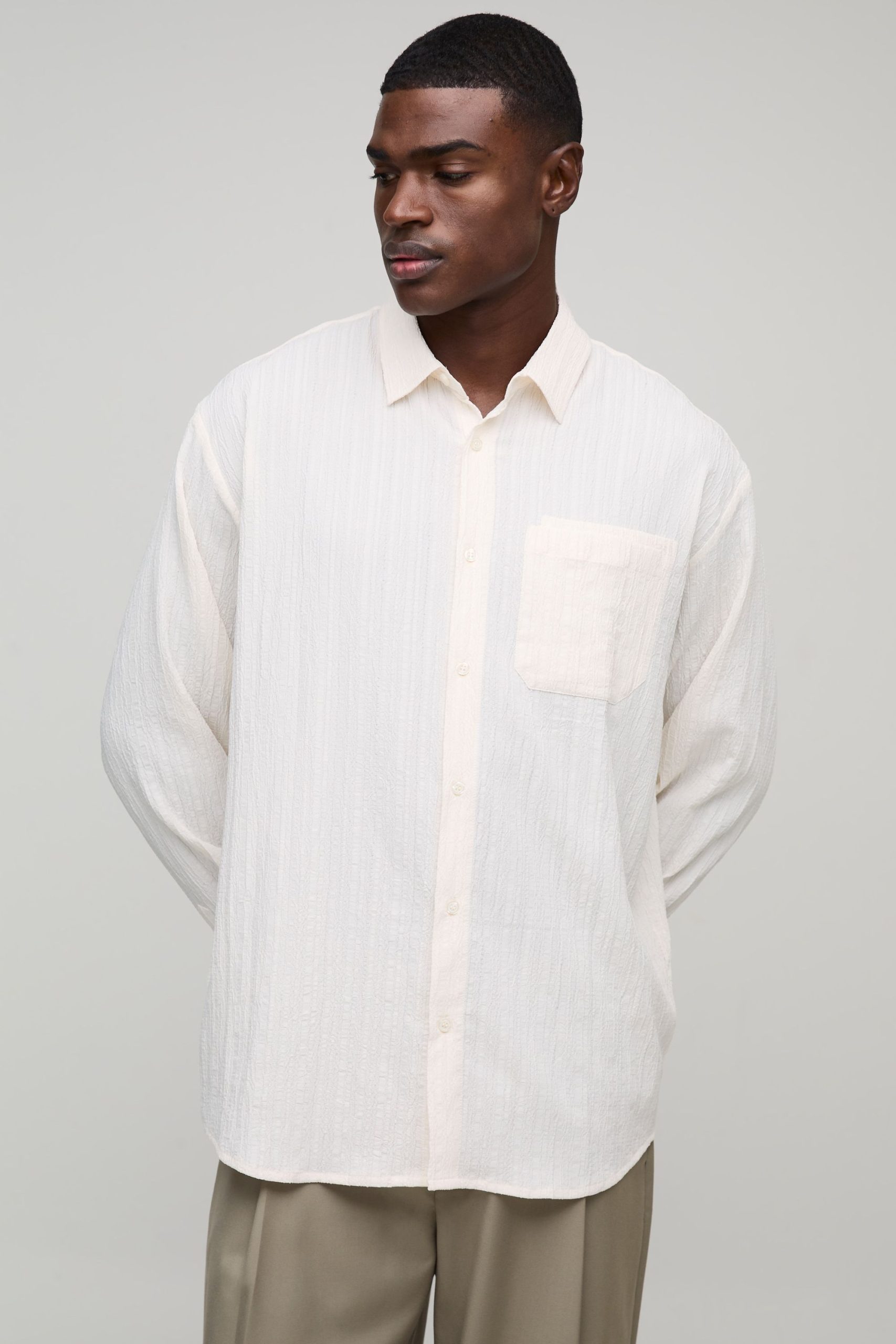 Oversized Textured Pleated Shirt