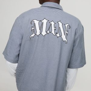 Oversized Man Applique Faux Layer Check Shirt