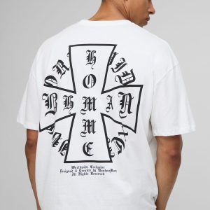 White Oversized Homme Cross Printed T-Shirt
