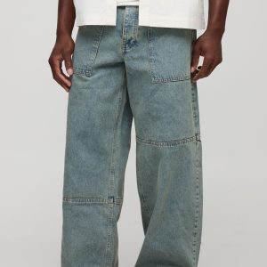 Baggy Fit Debossed Vintage Wash Jeans
