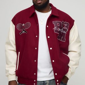 Plus Oversized Fit Tennis Applique Varsity Bomber Jacket