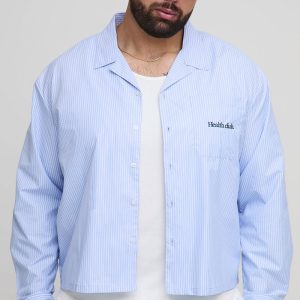 Plus Oversized Boxy Health Club Stripe Long Sleeve Shirt