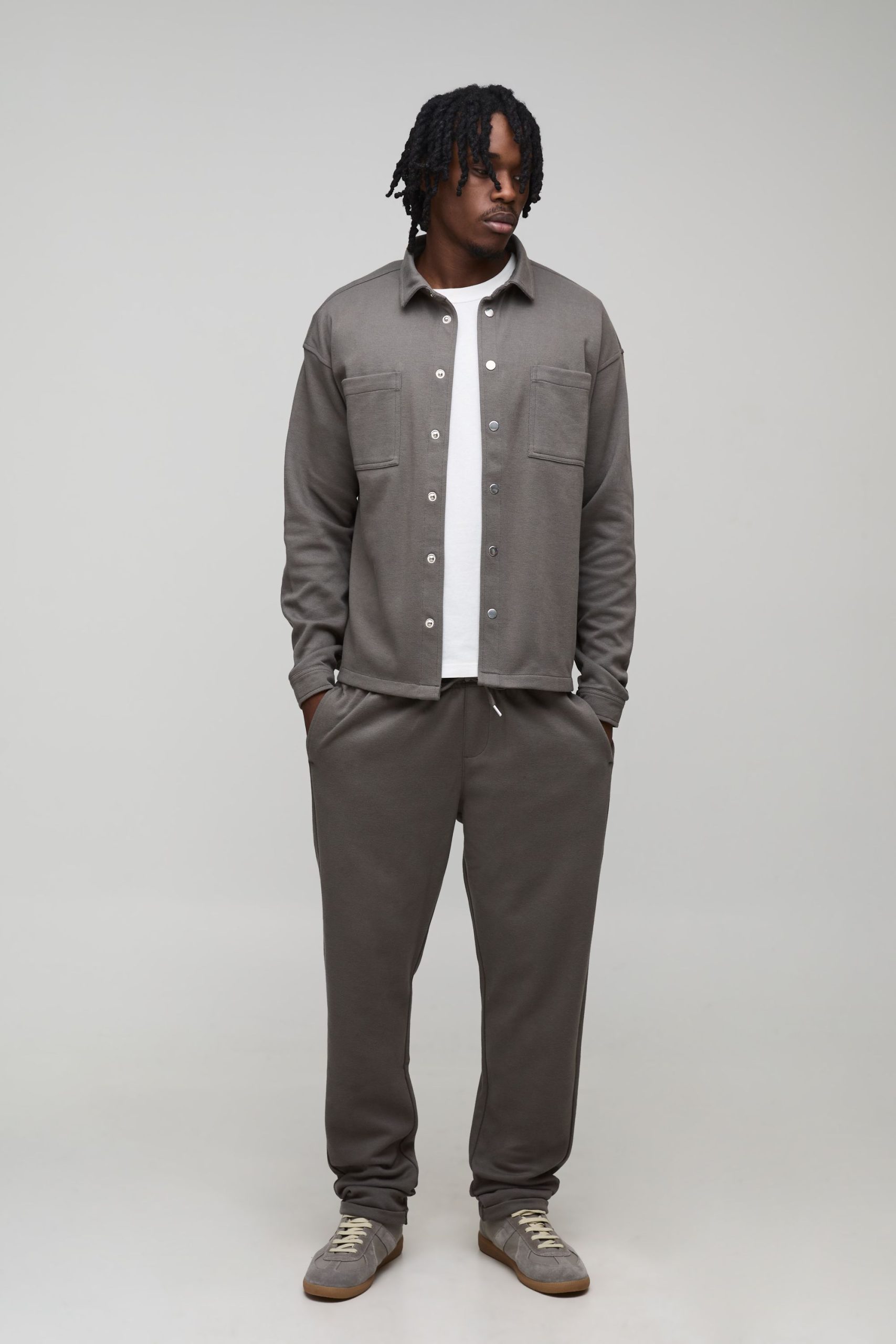 Tall Regular Fit Textured Over Shirt & Tapered Trouser Set