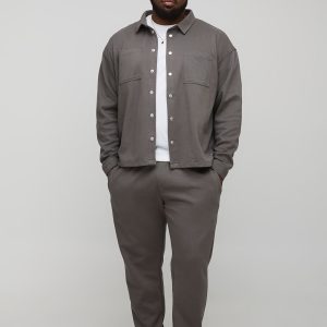Plus Textured Over Shirt & Tapered Trouser Set