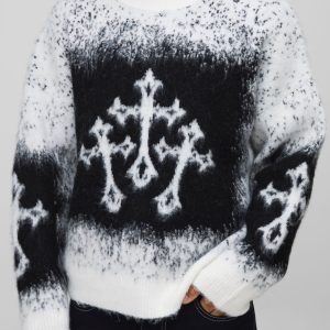 Oversized Boxy Fit Cross Jacquard Fluffy Knitted Jumper