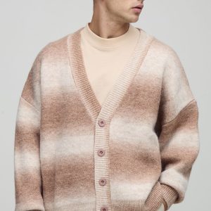 Oversized Boxy Fit Ombre Stripe Knitted Cardigan