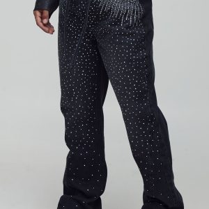 Straight Flared Rhinestone Embellished Jeans