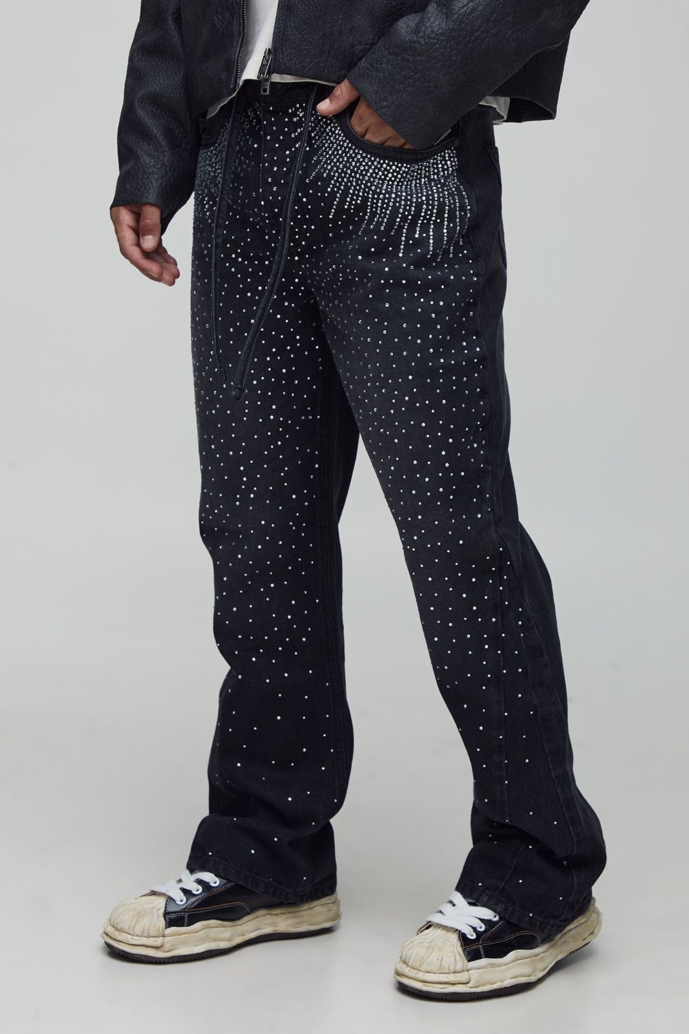 Straight Flared Rhinestone Embellished Jeans