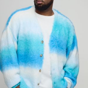 Plus Boxy Oversized Brushed Stripe Knitted Cardigan