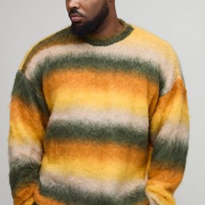 Plus Boxy Oversized Brushed Stripe Knitted Jumper