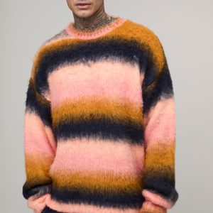 Tall Boxy Oversized Brushed Stripe Knitted Jumper