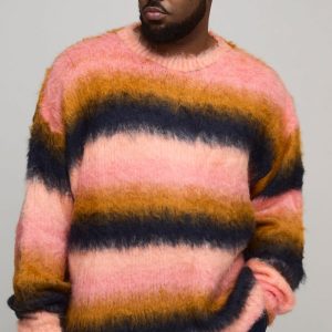Plus Boxy Oversized Brushed Stripe Knitted Jumper