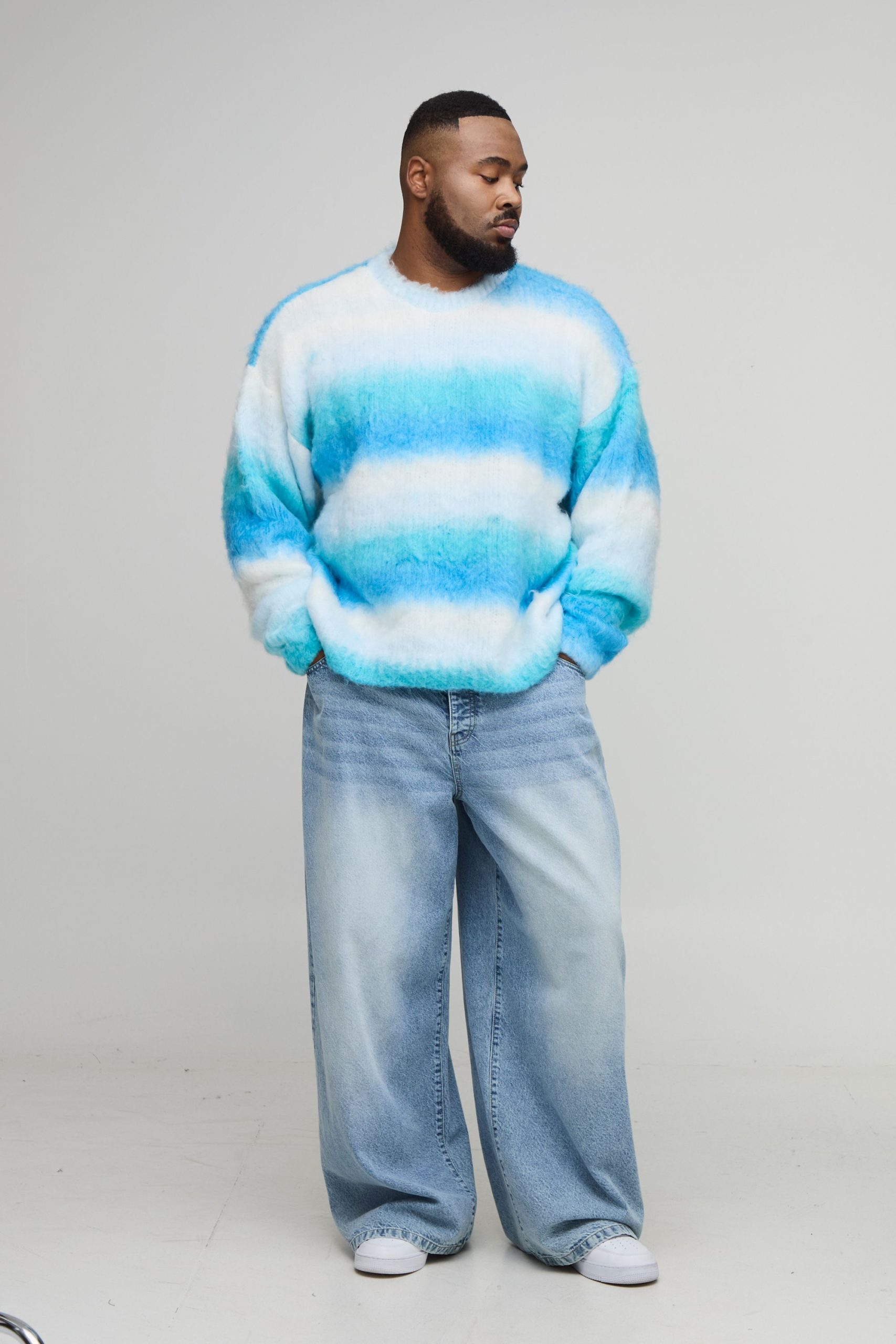 Plus Boxy Oversized Brushed Stripe Knitted Jumper - Image 4