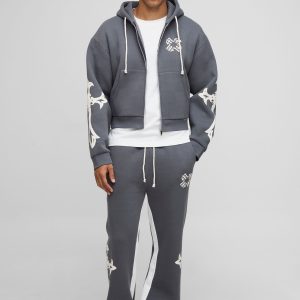 Shrunken Cross Hooded Zip Flare Gusset Tracksuit