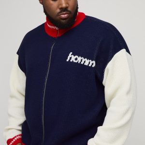 Plus Oversized Zip Up Funnel Neck Homme Knitted Jacket