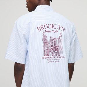 Oversized New York Embroidered Stripe Shirt