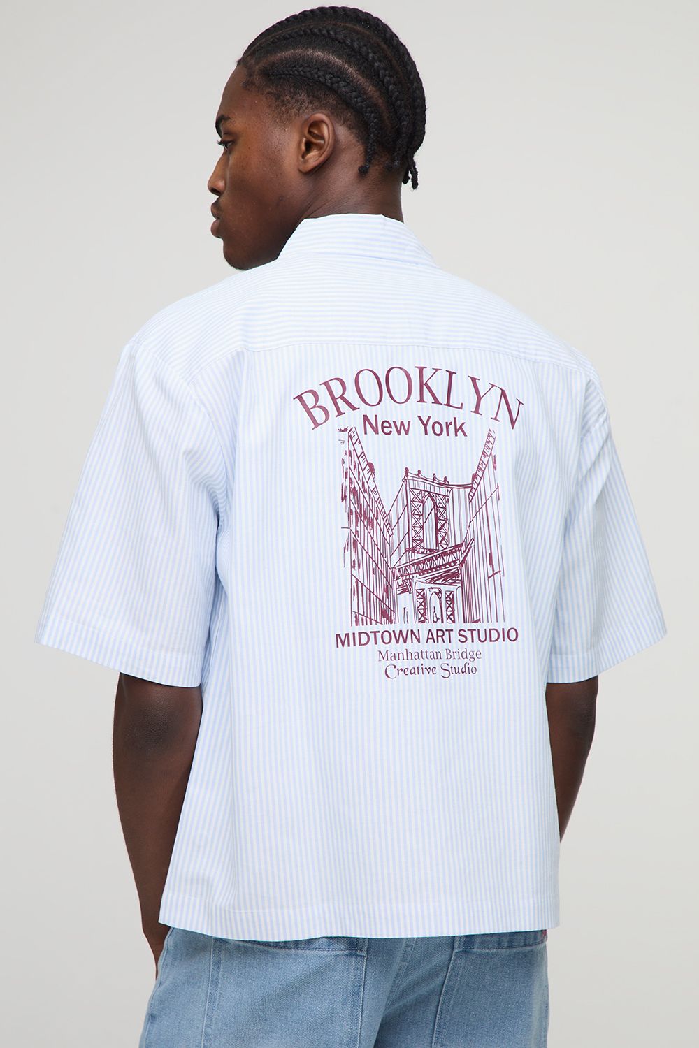 Oversized New York Embroidered Stripe Shirt