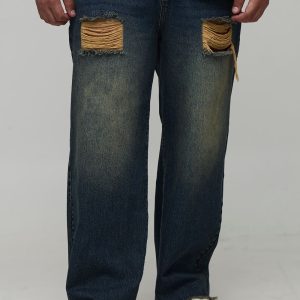 Plus Ripped Raw Hem Stonewash Relaxed Fit Jeans