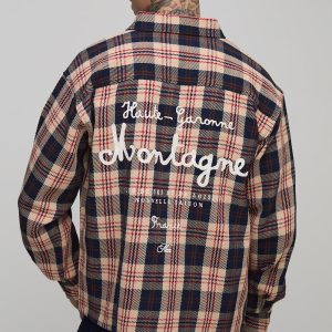 Tall Oversized Club De Ski Embroidered Ribbed Check Overshirt