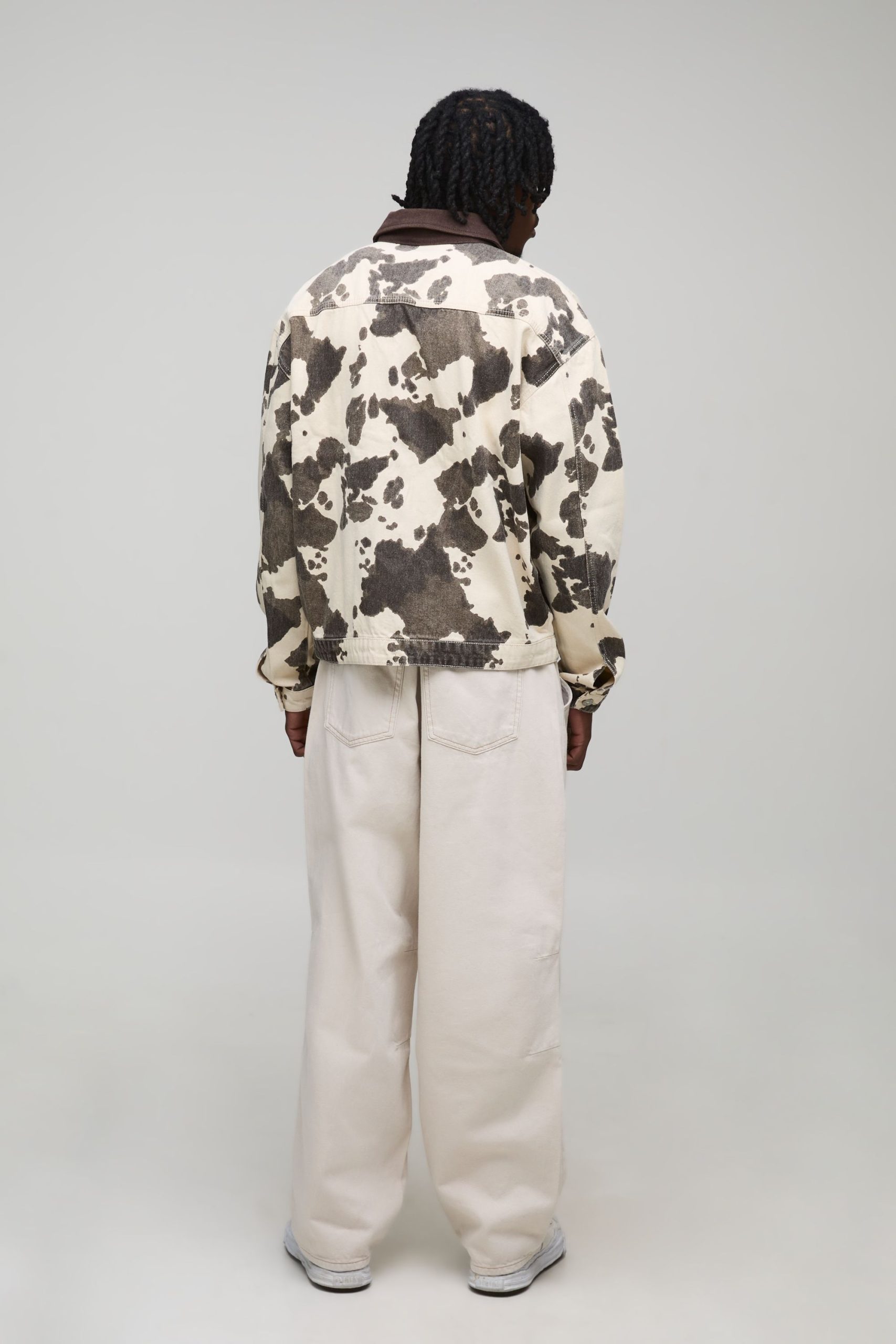 Tall Washed Cow Print Boxy Oversized Denim Jacket - Image 2