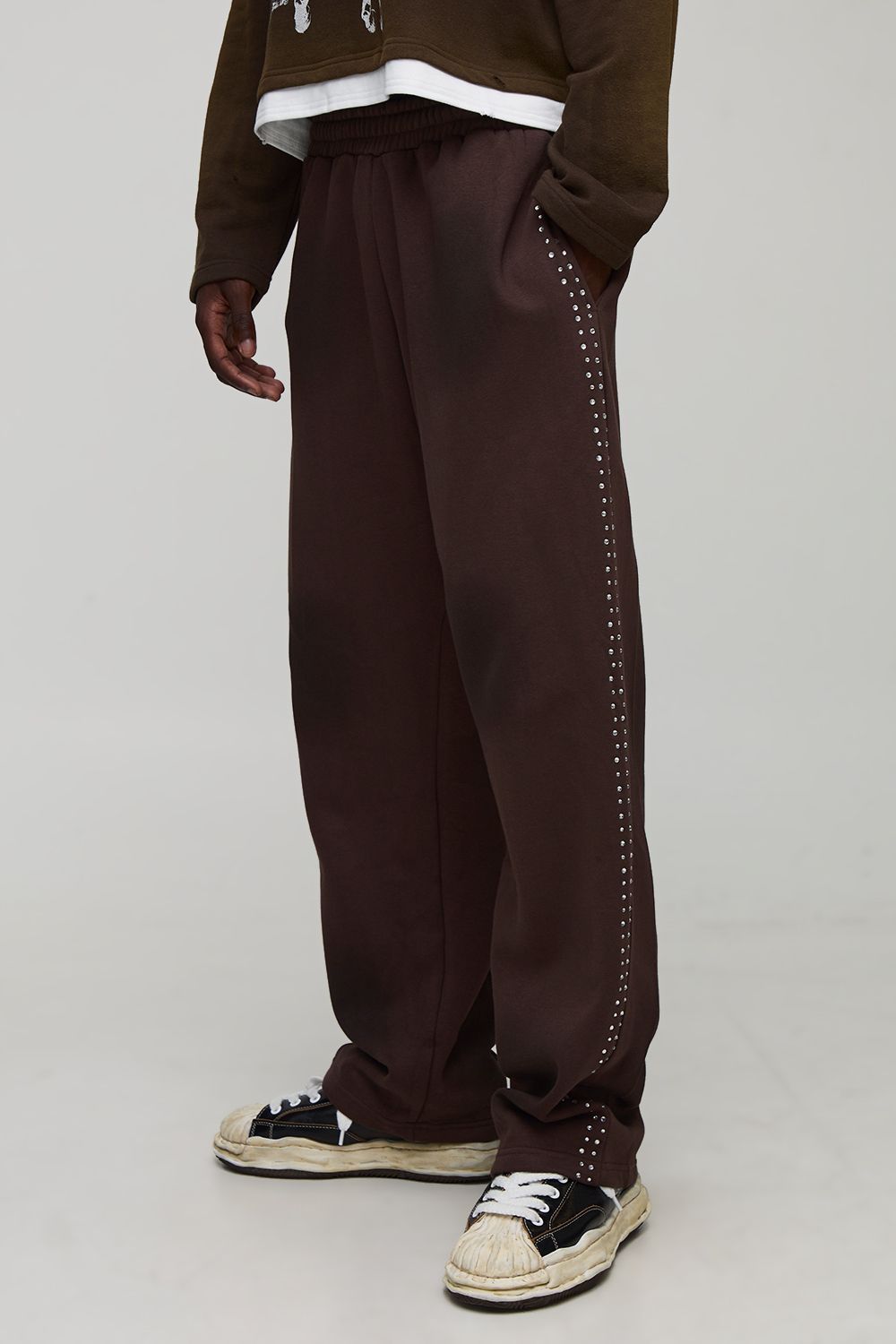 Baggy Fit Rhinestone Spray Washed Joggers