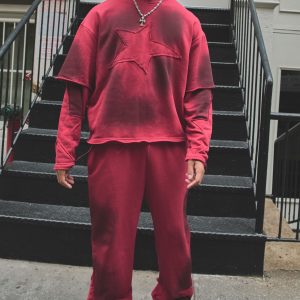 Relaxed Fit Flare Star Applique Spray Washed Loopback Joggers